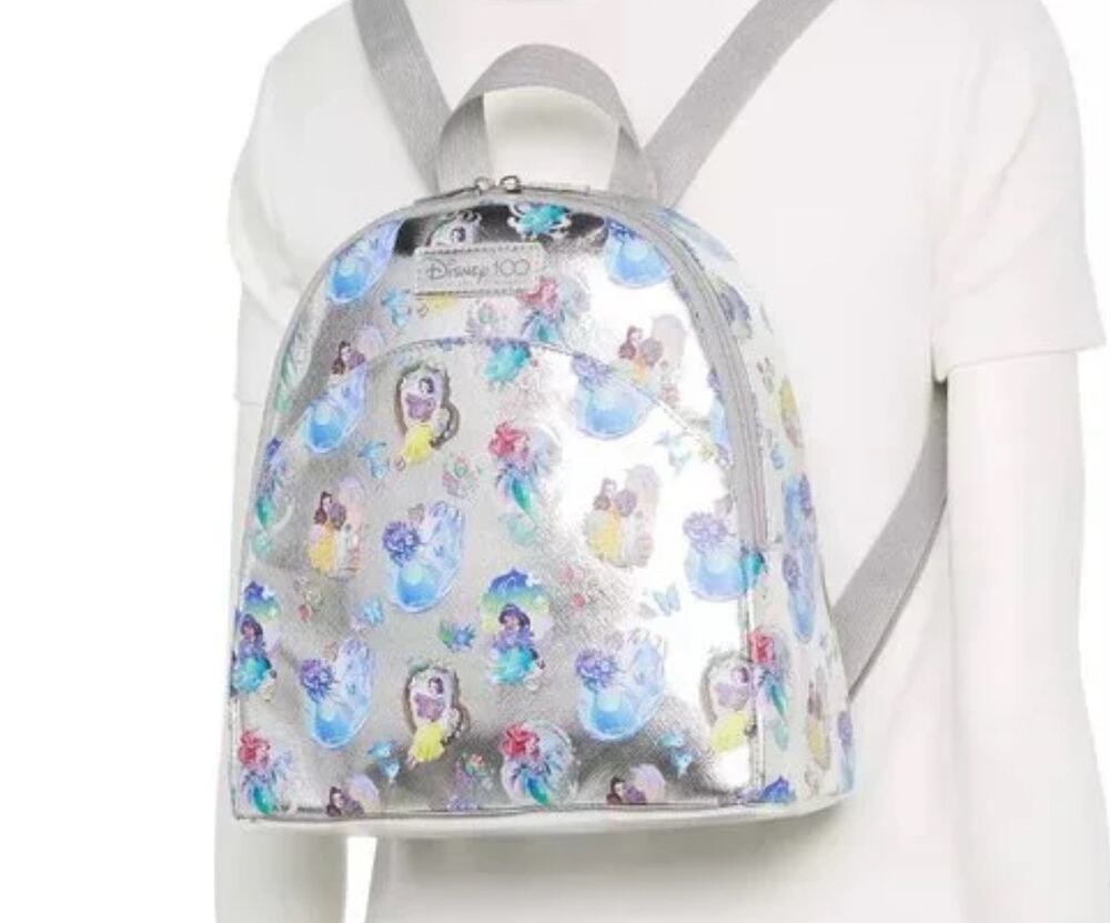 Disney Princesses 100th Silver Metallic Multi All Over Print Mini Backpack